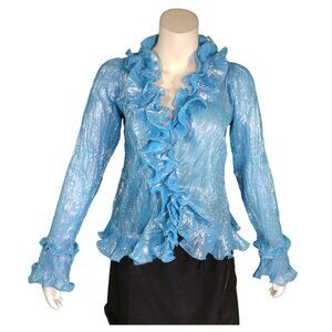 Women Light Blue Long Sleeve Shirt with Ruffles
